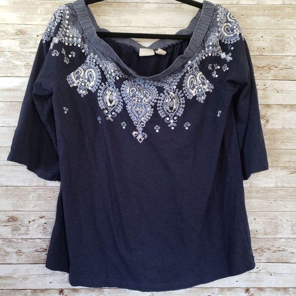 Chico's Tops - Chico's Off Shoulder Top Embroidered Size 2